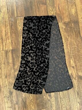 Vintage Accessory Burnout Velvet Oblong Scarf - Black Semi Sheer Floral Wrap